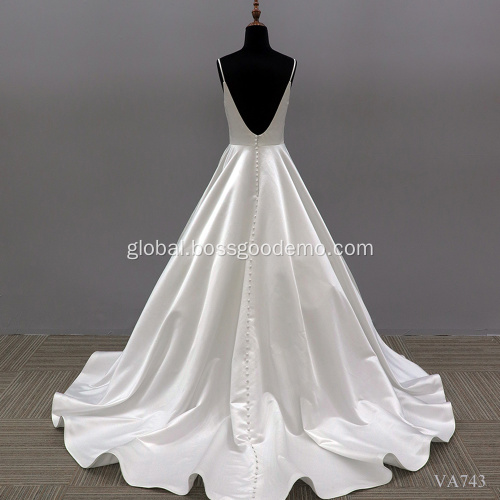  Elegant White A Line Vestido de noiva Custom Made Spaghetti strap satin Wedding Dress bridal Gown Manufactory